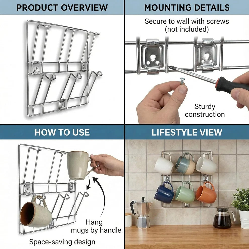 Wall Mounted Stainless Steel Cup Rack