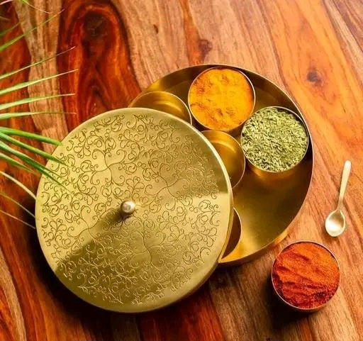 Brass Masala Box Spice Container with Lid