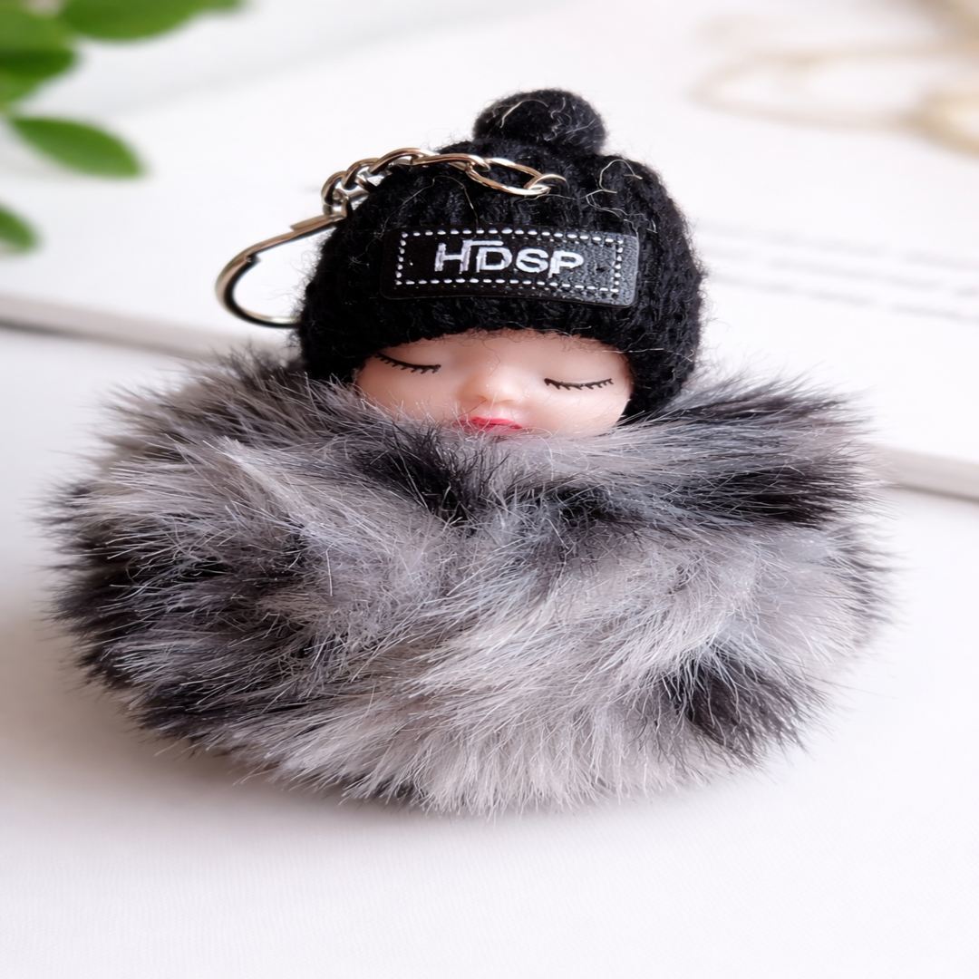 Cute Sleeping Doll Fur Keychain