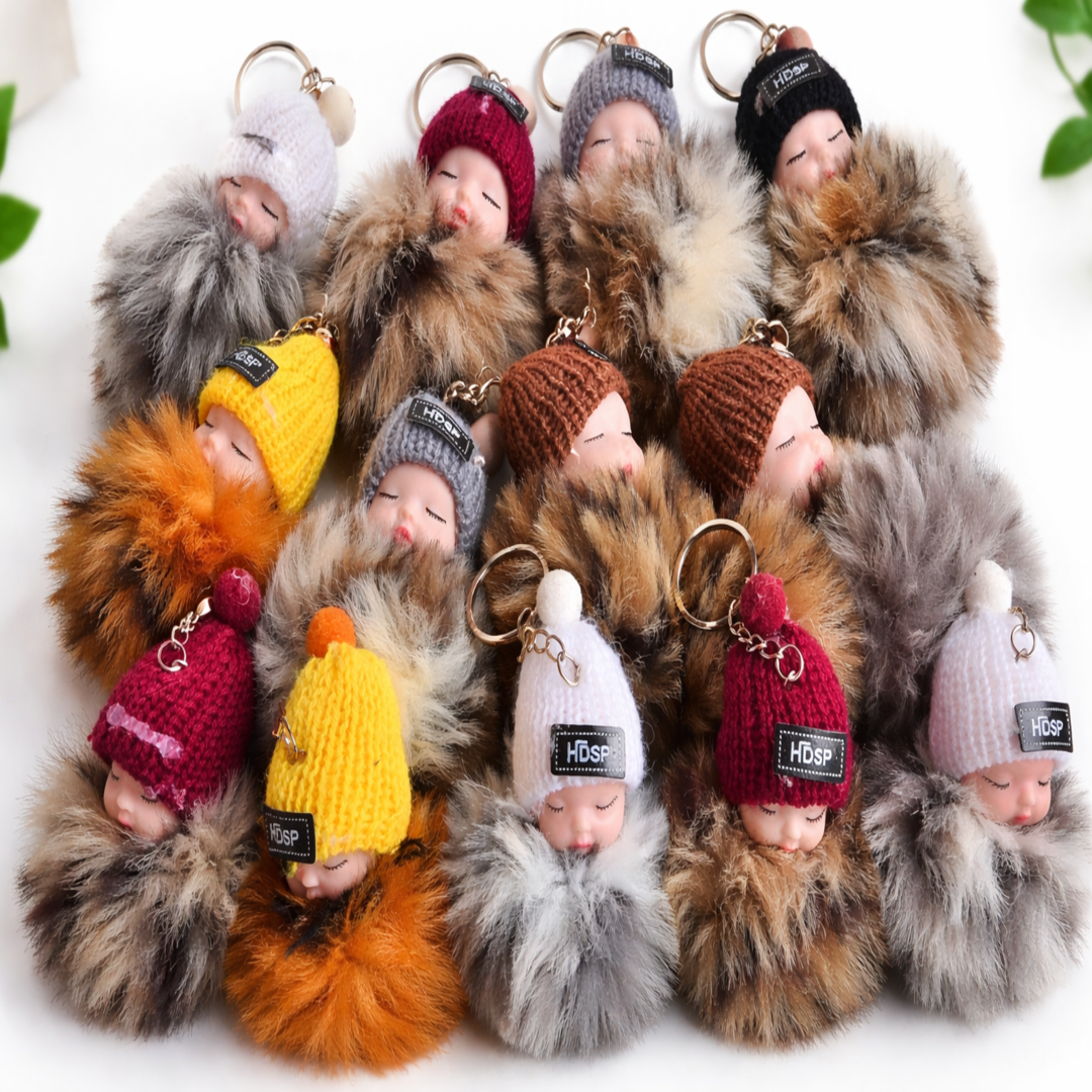 Cute Sleeping Doll Fur Keychain
